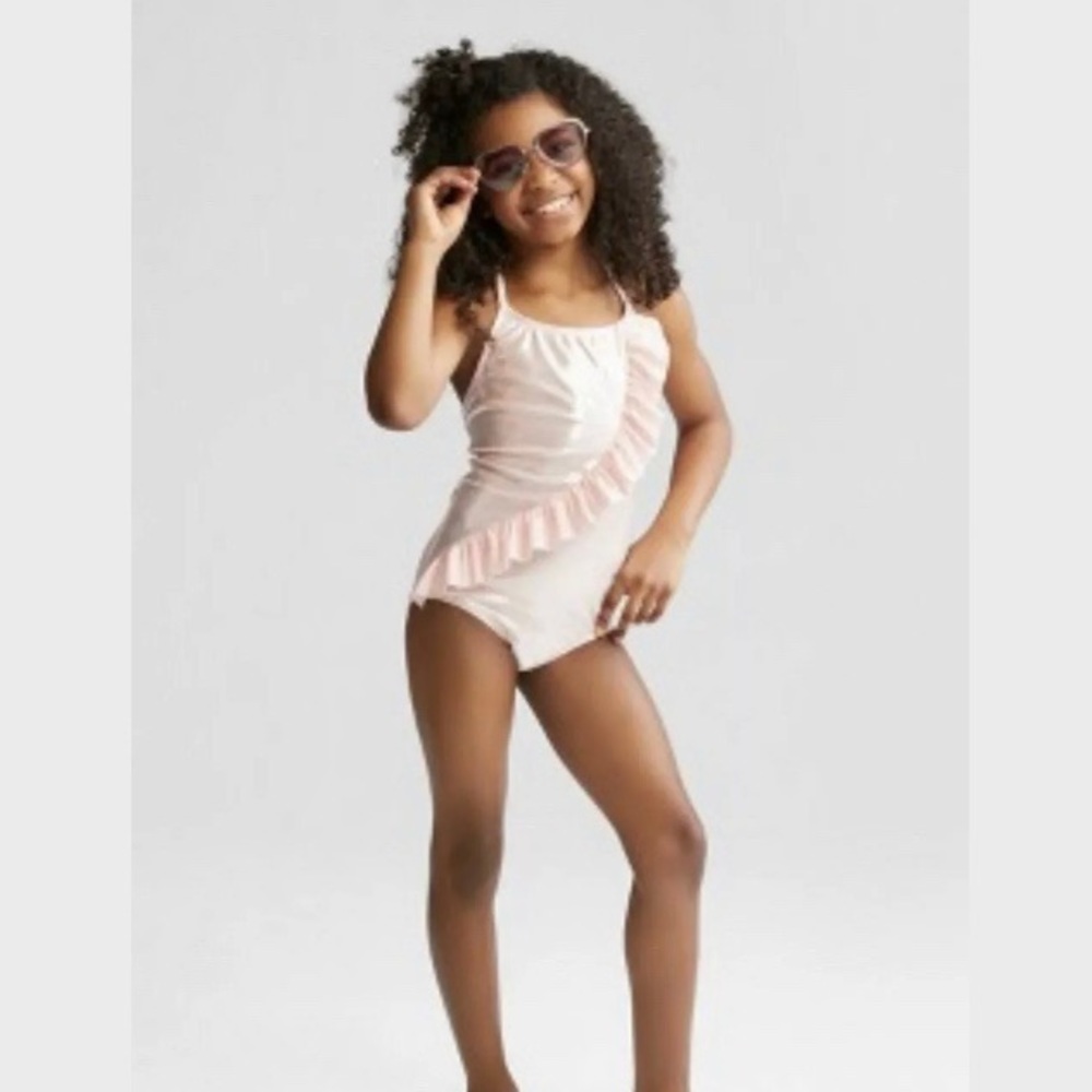 Cat & Jack Girls Pink Dotted Haze One Piece Swimsuit - Sz Small (6-6X) - NWT
